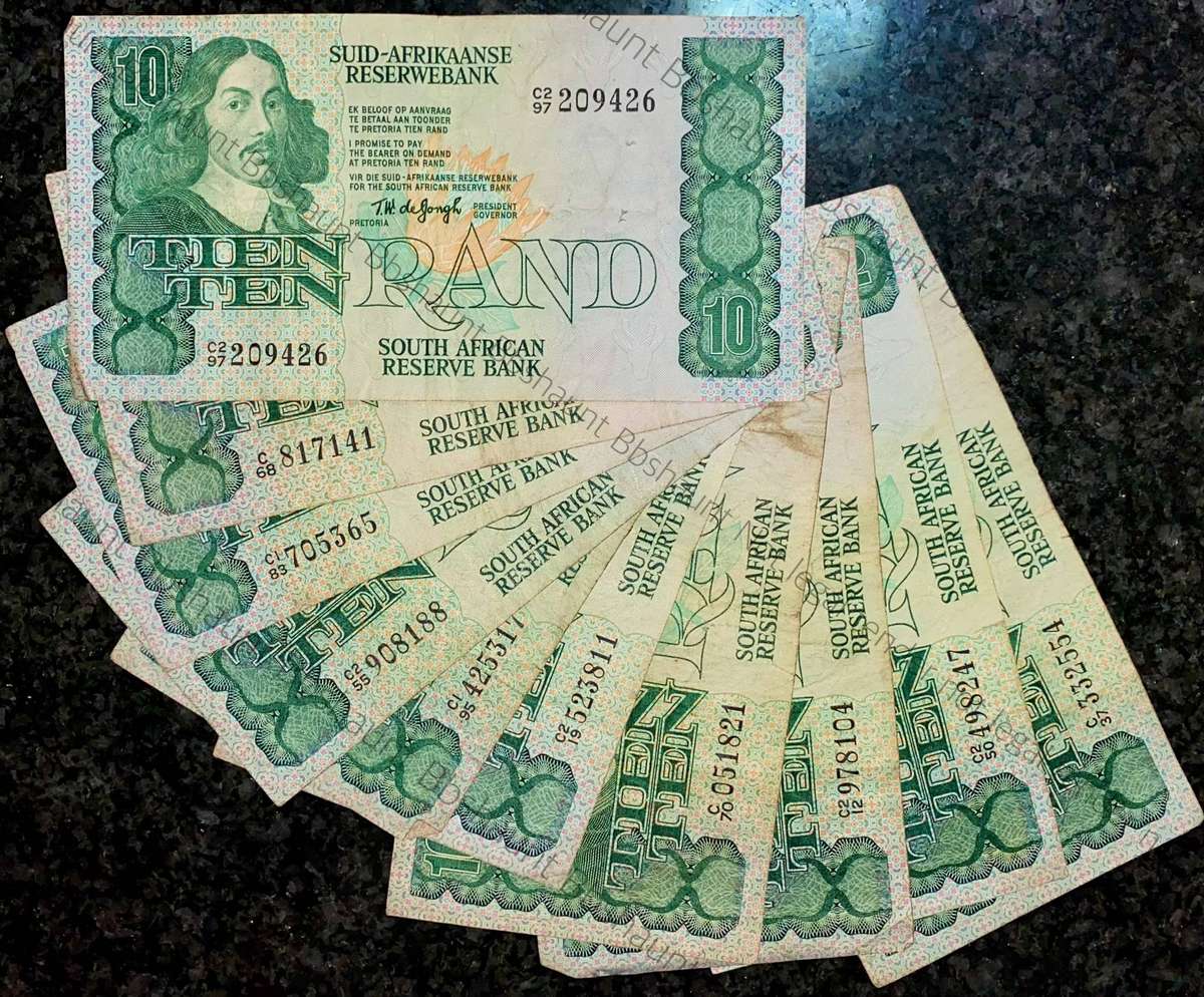 Tw De Jongh. R10 Van Riebeeck wtm 4th issue 1978 (1 bid takes all 10 notes)