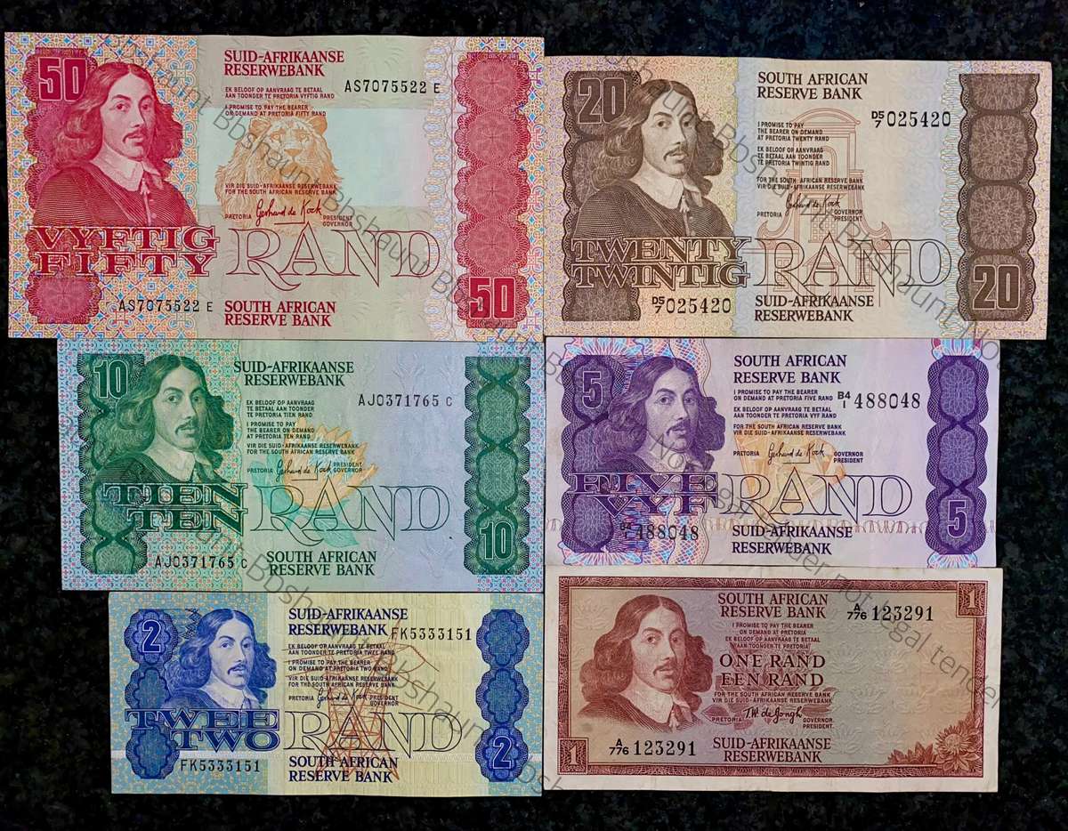 Complete Set GPC De Kock & decimals R50 TO R2 - (R1 De Jongh 1967) (1 bid takes all)