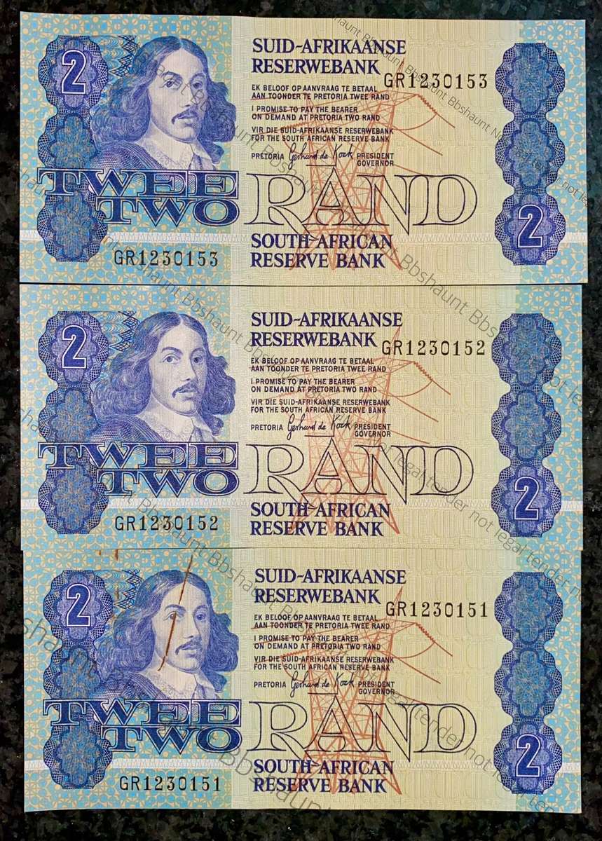 GPC De Kock. R2 in sequence GR1230151-153 unc-aunc 3rd issue 1984 (1 bid takes all )