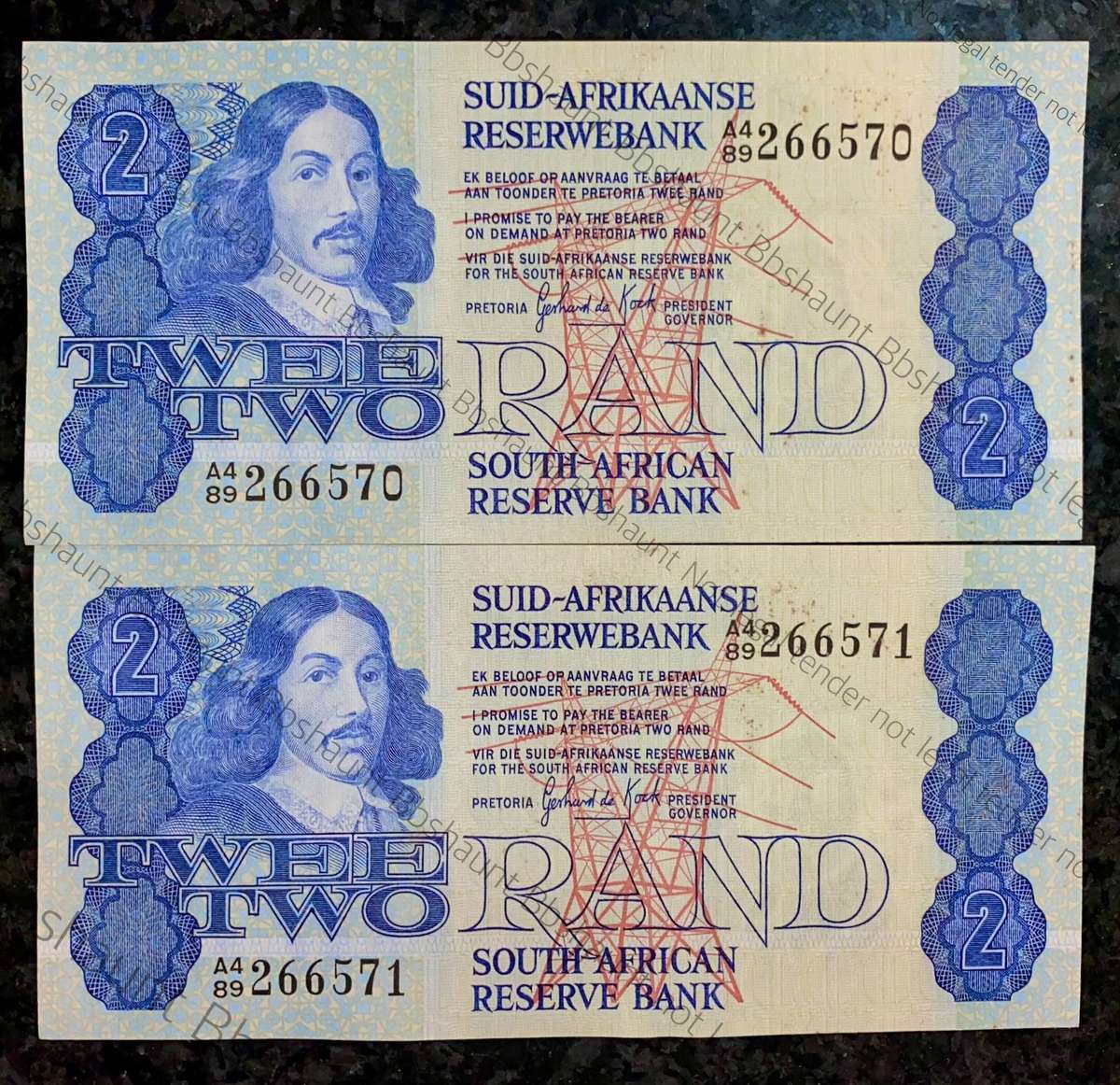 GPC De Kock. R2 in sequence A4 89/266570-571 UNC-AUNC 2nd issue 1981 (1 bid takes all )