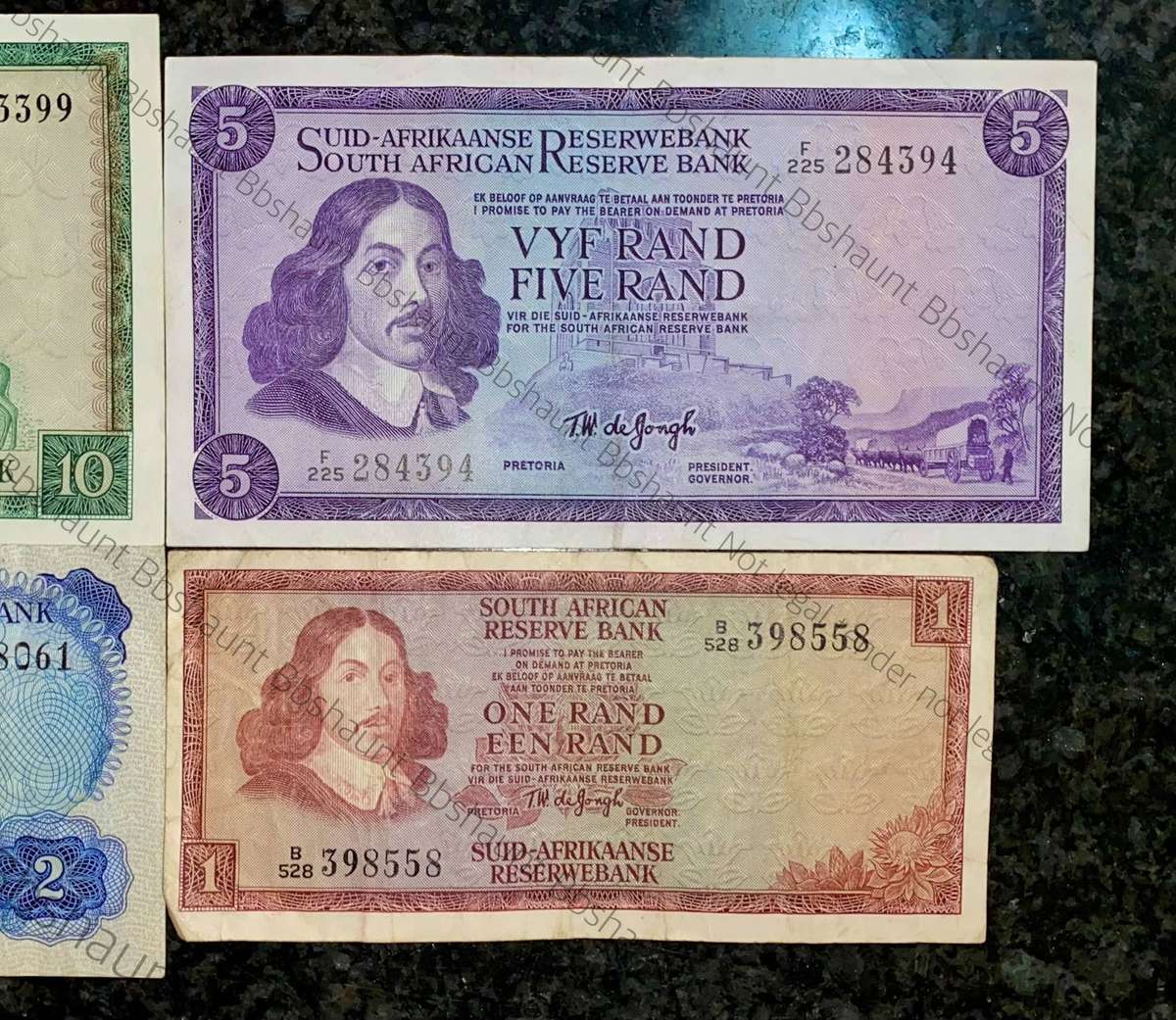 Complete Set Tw De Jongh R10 to R1 - Springbuck & Van Riebeeck wtm 1967-1975 (1 bid takes all)