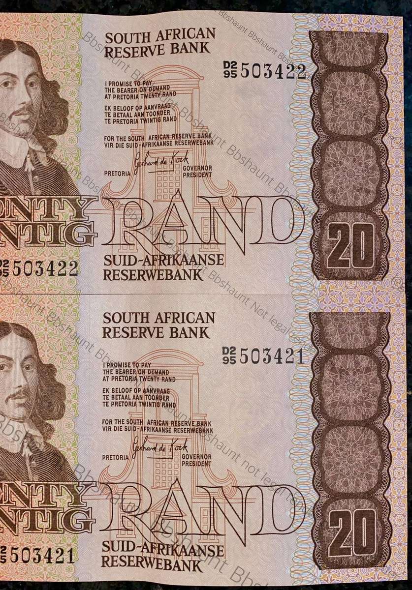 GPC De Kock. R20 in sequence D2 95/503422-421 UNC-AUNC 3rd issue 1984 (1 bid takes all)