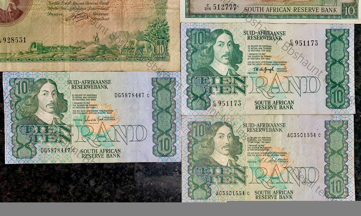 set of R10 all governors 1961-1990 MH De Kock - Rissik - De Jongh - stals - de kock(1 bid takes all)