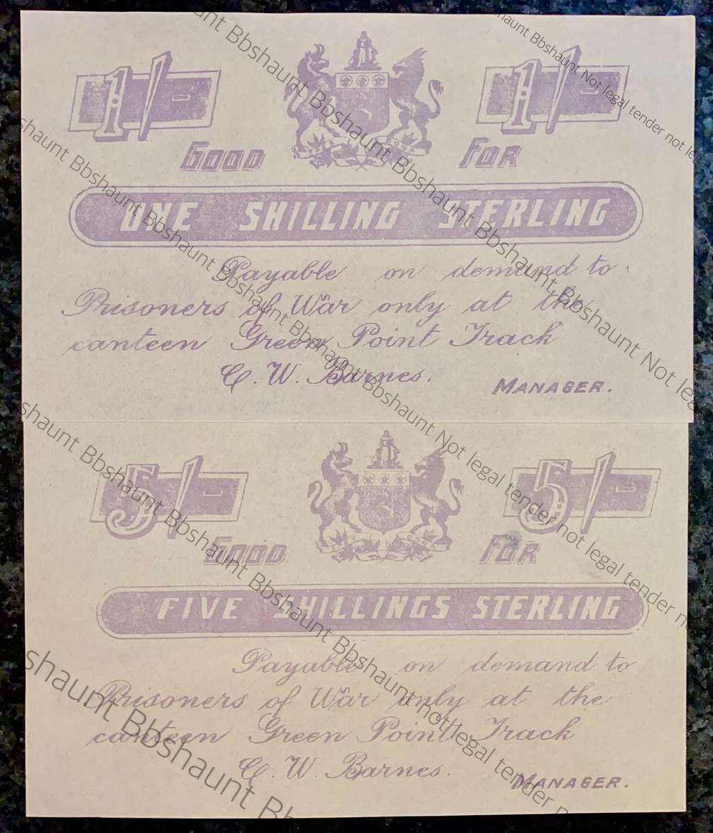 Anglo Boer War POW set 5 shillings & 1 shillings 1899-1902 Greenpoint Track - Good Fors - no wtm