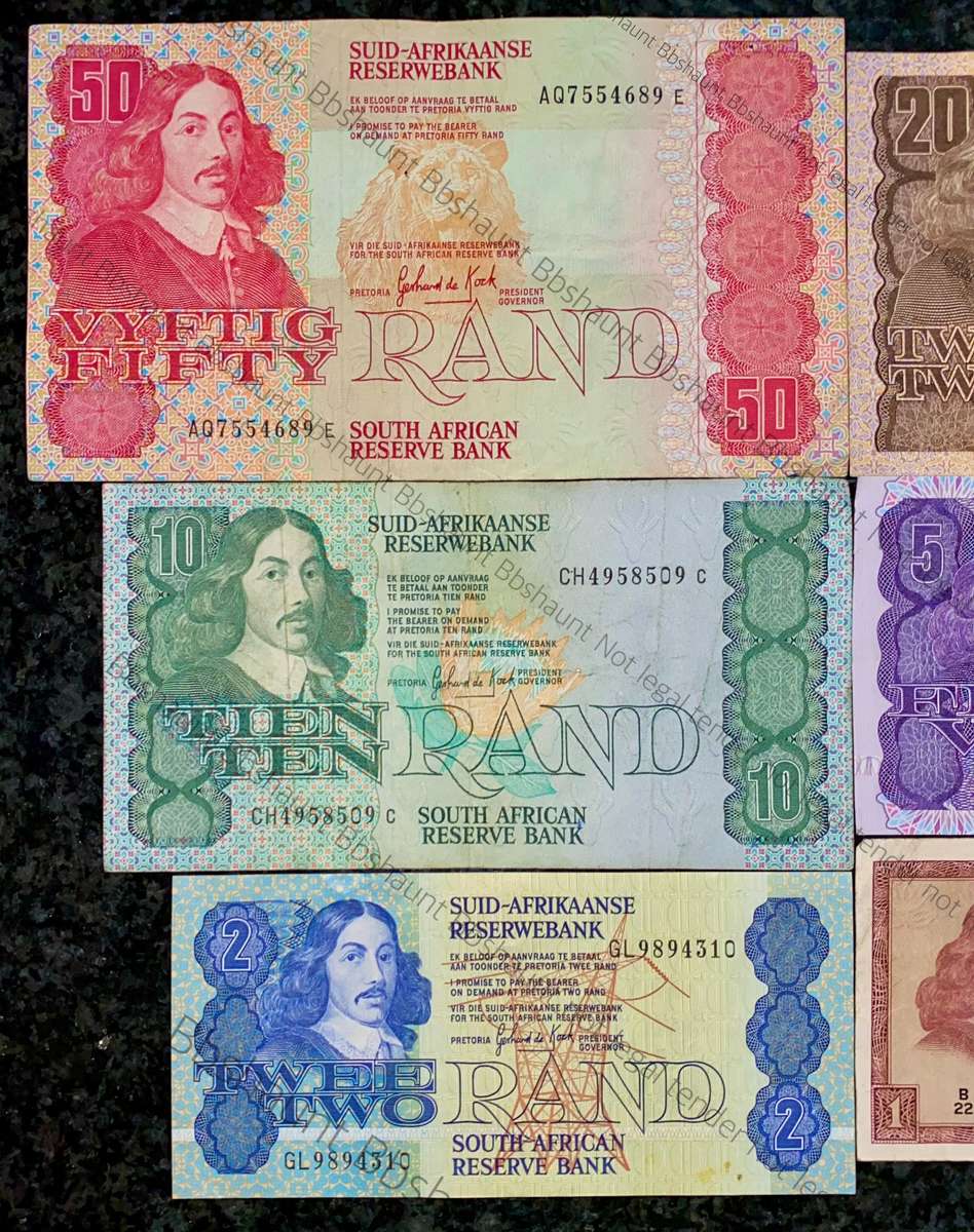 COMPLETE SET OF GPC DE KOCK & DECIMALS R50 TO R2 - 1980s (R1 TW DE JONGH 1975) - (1 BID TAKES ALL)