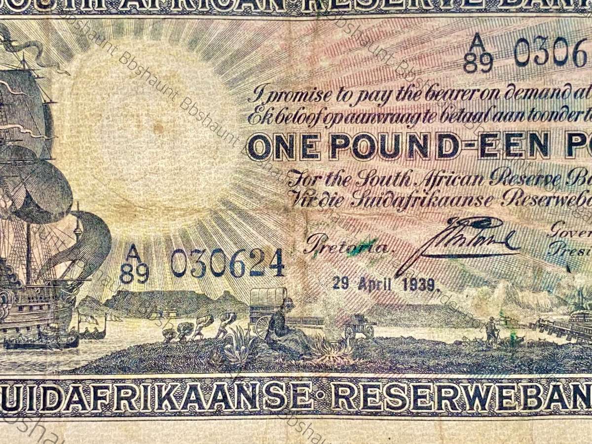 J POSTMUS 1 POUND 29TH APRIL 1939 ENG/AFR A89 FIRST ISSUE