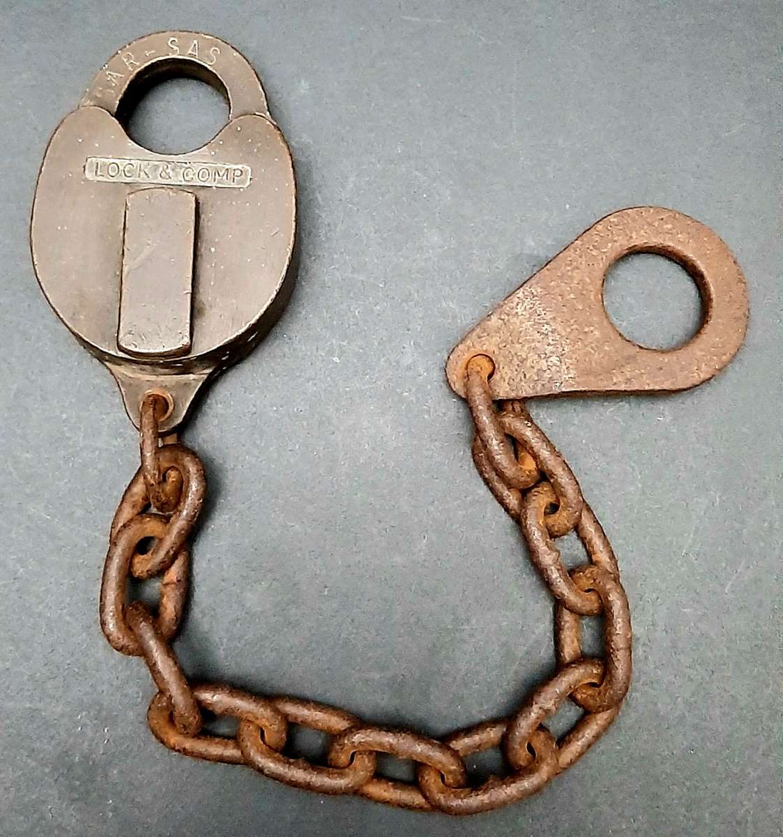 **RARE: 1960s SA Railways Brass Lever Padlock w/ Lead Chain  NO KEY ***