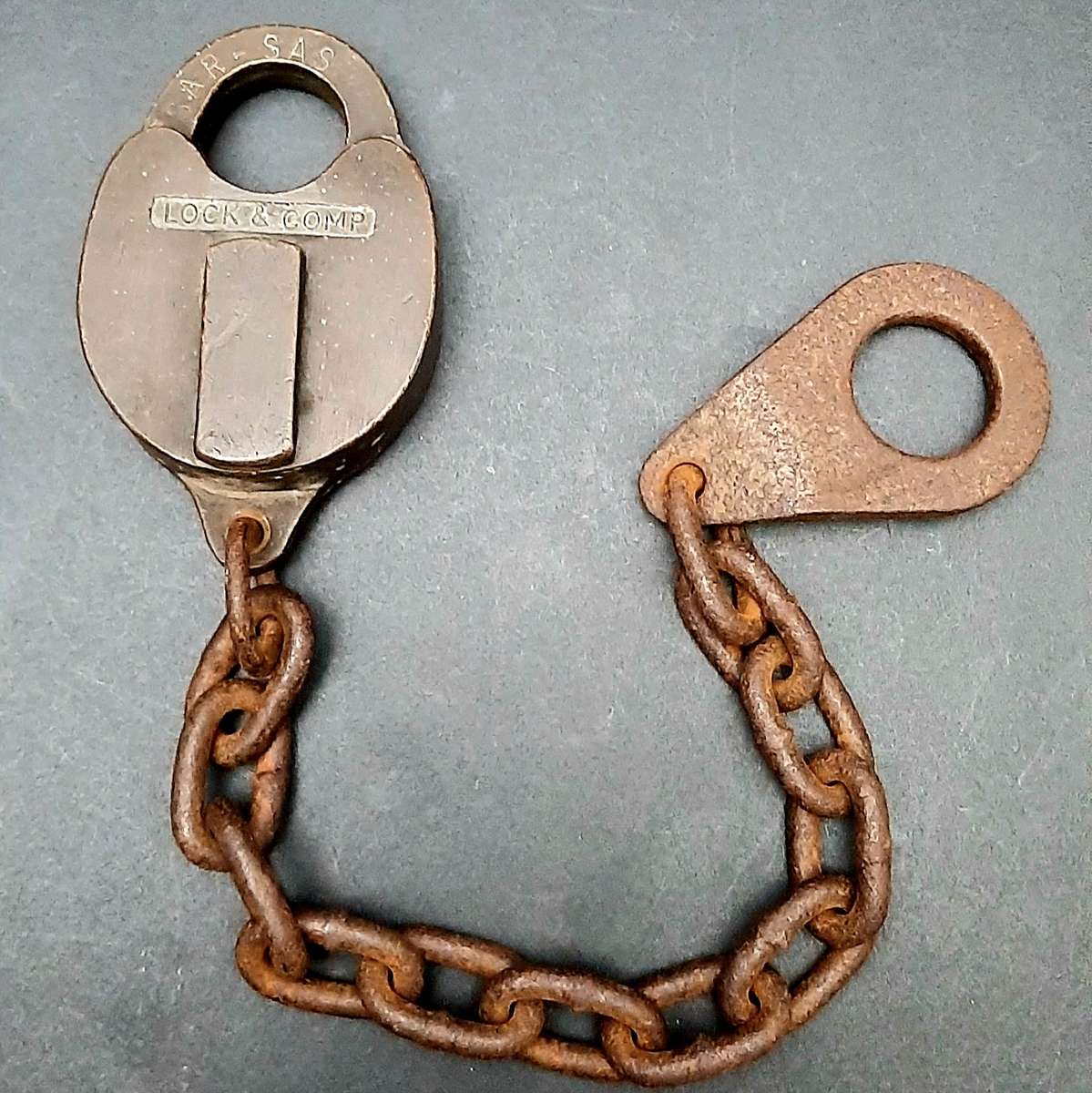 **RARE: 1960s SA Railways Brass Lever Padlock w/ Lead Chain  NO KEY ***