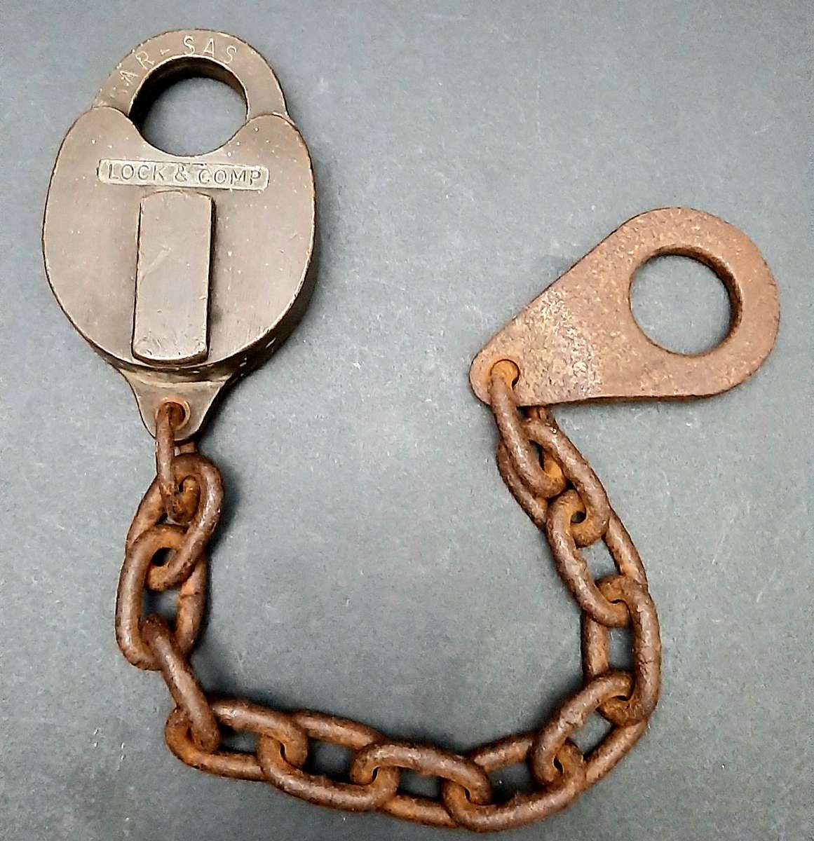 **RARE: 1960s SA Railways Brass Lever Padlock w/ Lead Chain  NO KEY ***