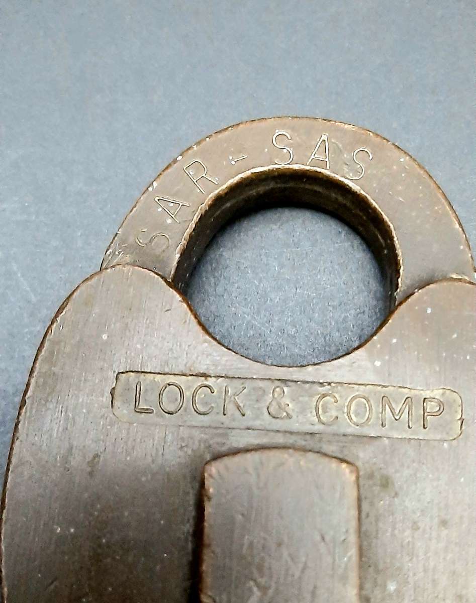 **RARE: 1960s SA Railways Brass Lever Padlock w/ Lead Chain  NO KEY ***