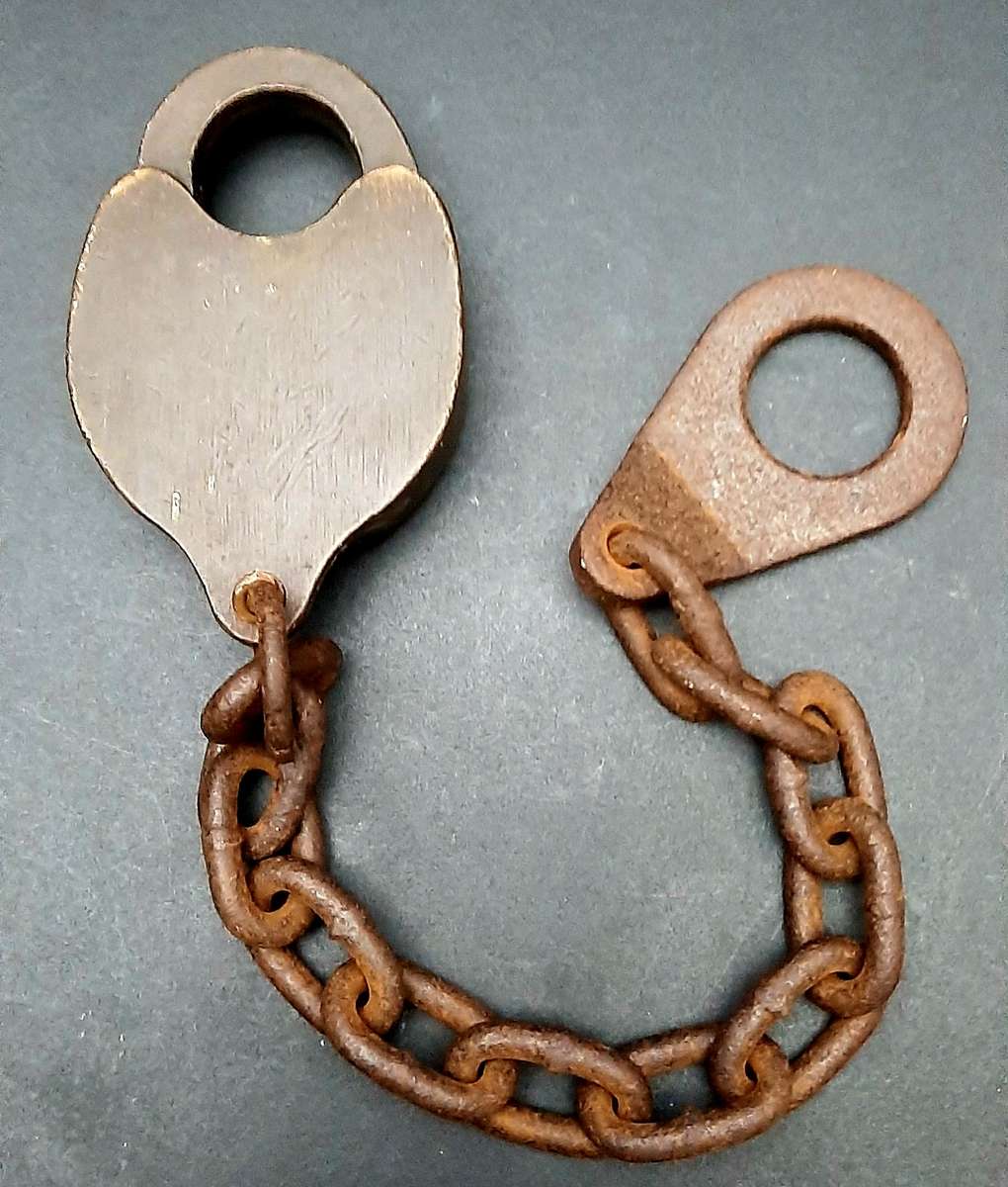 **RARE: 1960s SA Railways Brass Lever Padlock w/ Lead Chain  NO KEY ***