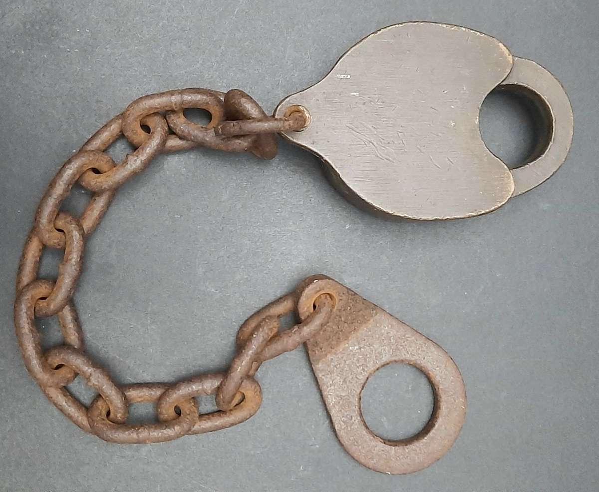 **RARE: 1960s SA Railways Brass Lever Padlock w/ Lead Chain  NO KEY ***