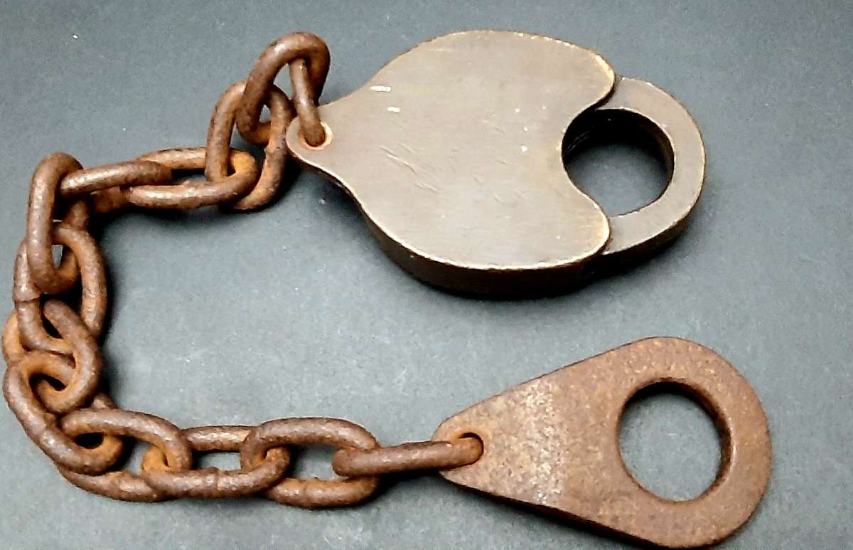 **RARE: 1960s SA Railways Brass Lever Padlock w/ Lead Chain  NO KEY ***