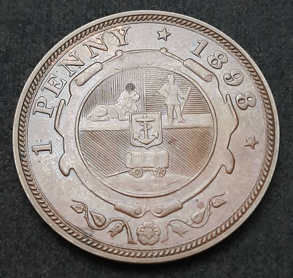 1898 Zuid-Afrikaansche Republiek: Kruger 1 Penny Coin #2  (VF+)