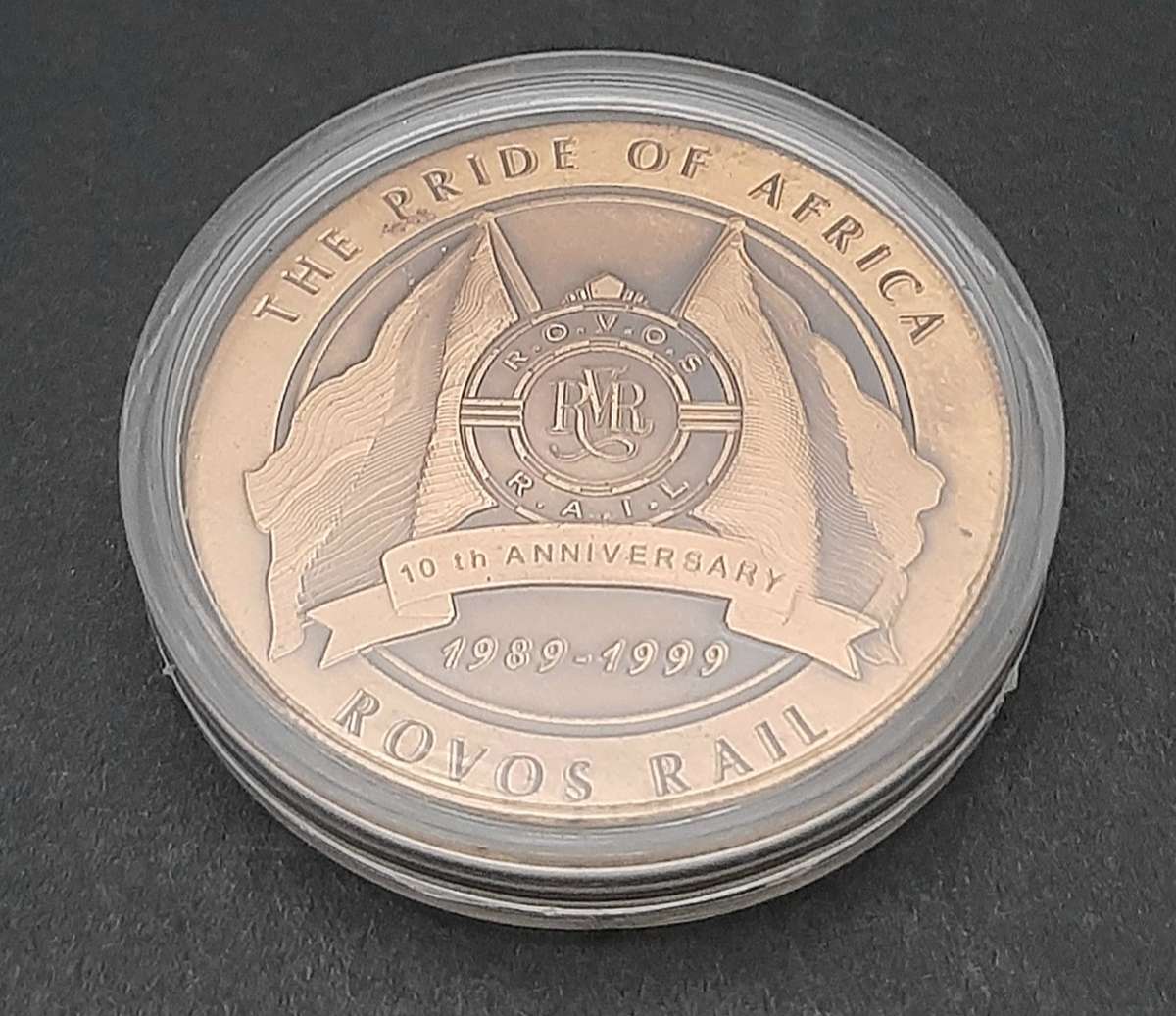RARE: 1999 SA Rovos Rail 10 Year Anniversary Bronze Medallion Cased w/ Certification.