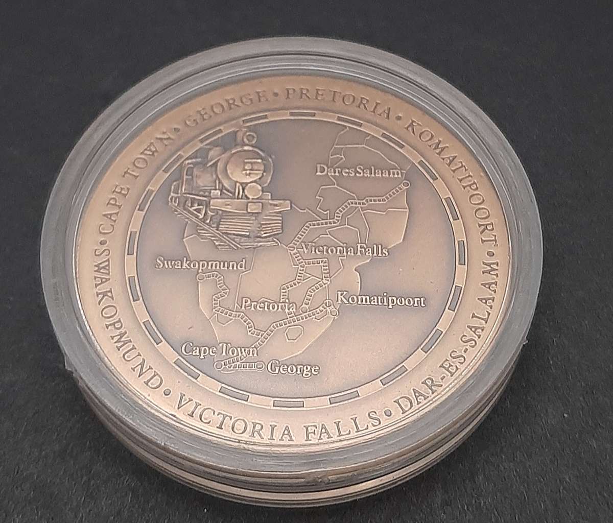 RARE: 1999 SA Rovos Rail 10 Year Anniversary Bronze Medallion Cased w/ Certification.
