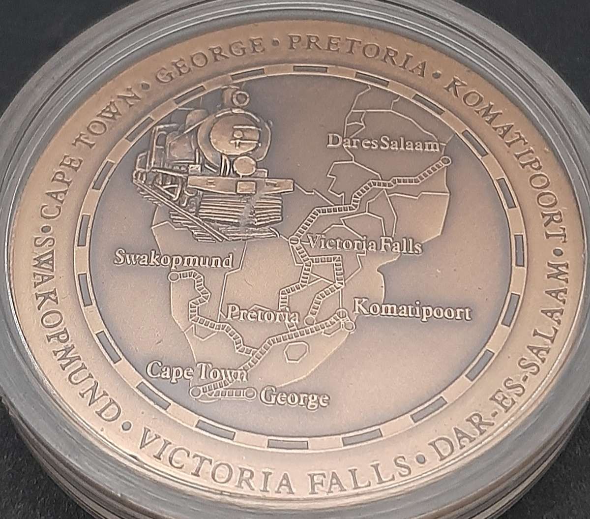 RARE: 1999 SA Rovos Rail 10 Year Anniversary Bronze Medallion Cased w/ Certification.