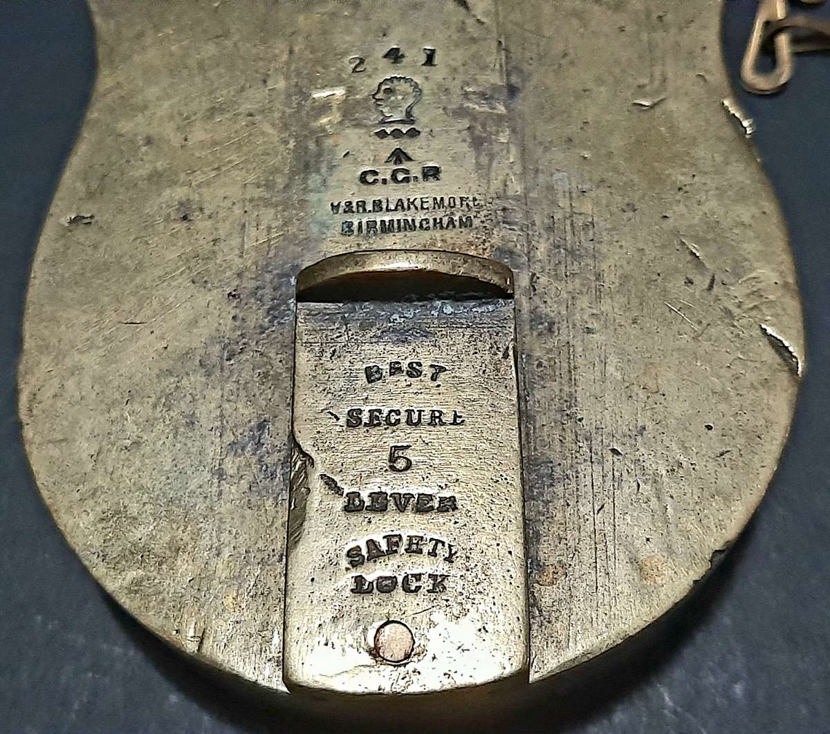 RARE: Boer War - Cape Gov. Railways Brass 5-Lever Padlock w/ Key & Lanyard (V&R. Birm.)