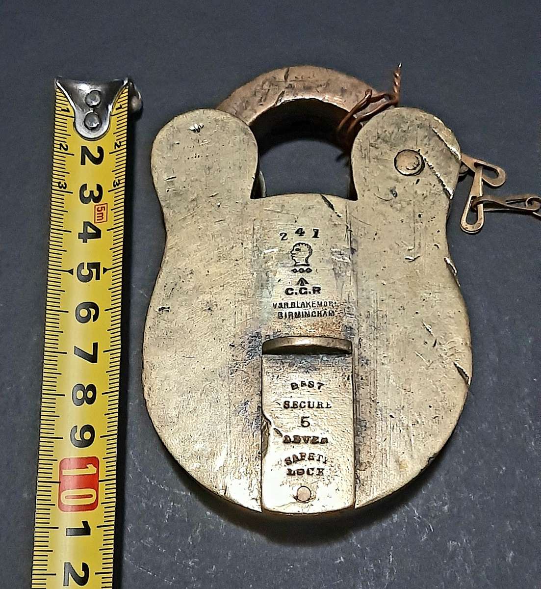 RARE: Boer War - Cape Gov. Railways Brass 5-Lever Padlock w/ Key & Lanyard (V&R. Birm.)