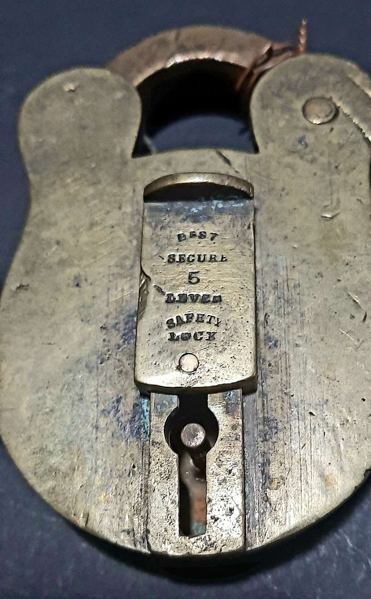 RARE: Boer War - Cape Gov. Railways Brass 5-Lever Padlock w/ Key & Lanyard (V&R. Birm.)