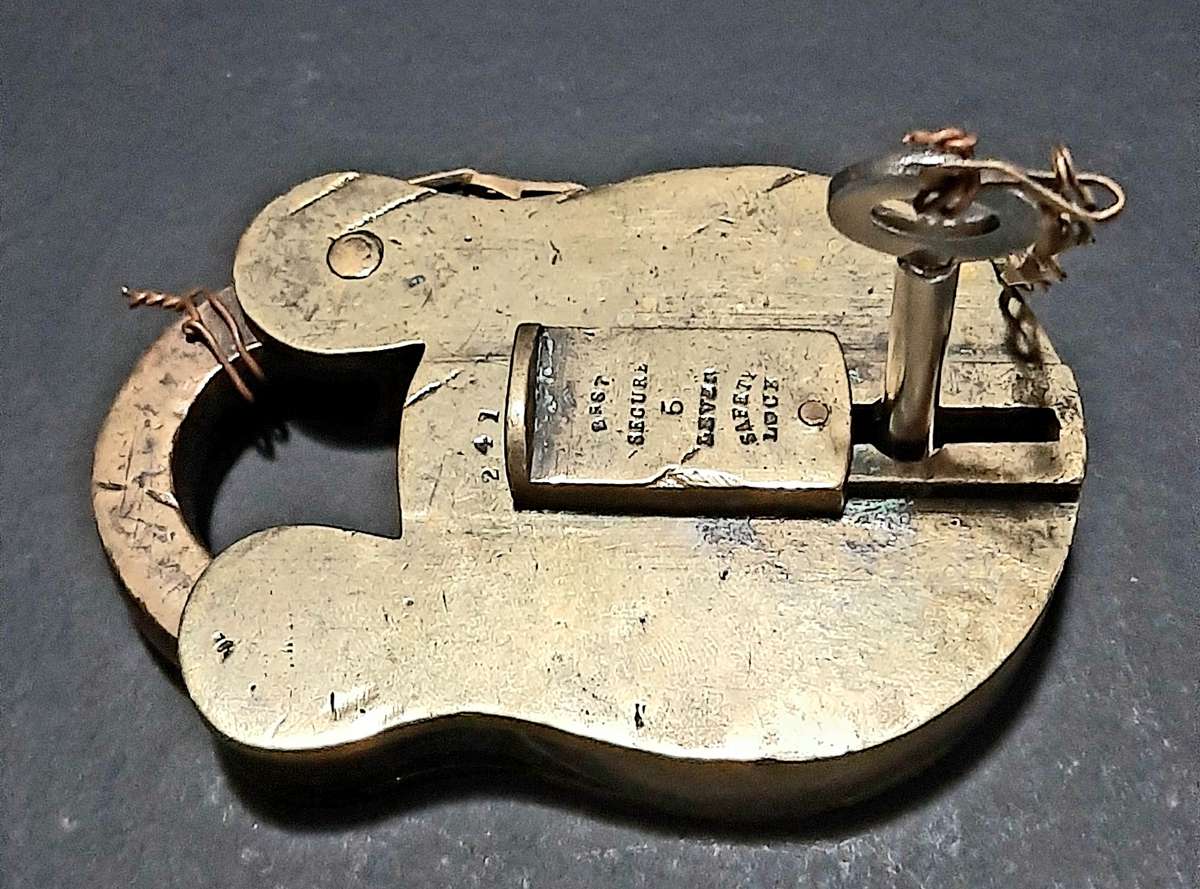 RARE: Boer War - Cape Gov. Railways Brass 5-Lever Padlock w/ Key & Lanyard (V&R. Birm.)