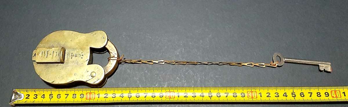 RARE: Boer War - Cape Gov. Railways Brass 5-Lever Padlock w/ Key & Lanyard (V&R. Birm.)