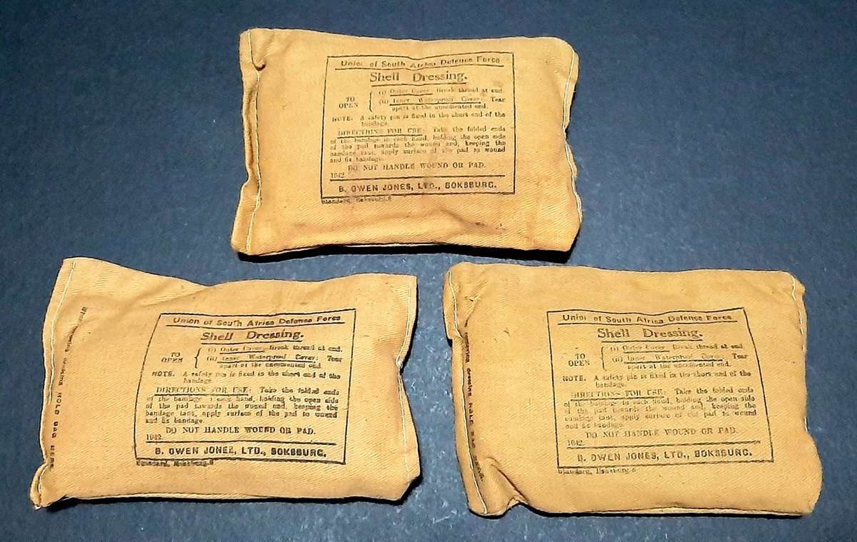 BID PER ITEM - UNISSUED: WW2 Union Defence Force Large Sealed Shell Dressing.