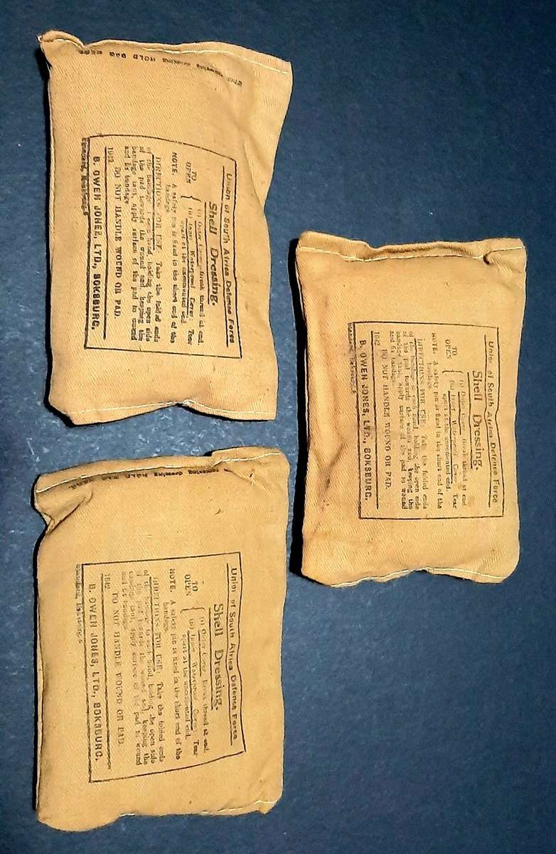 BID PER ITEM - UNISSUED: WW2 Union Defence Force Large Sealed Shell Dressing.