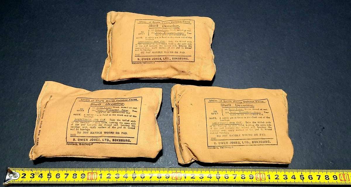 BID PER ITEM - UNISSUED: WW2 Union Defence Force Large Sealed Shell Dressing.