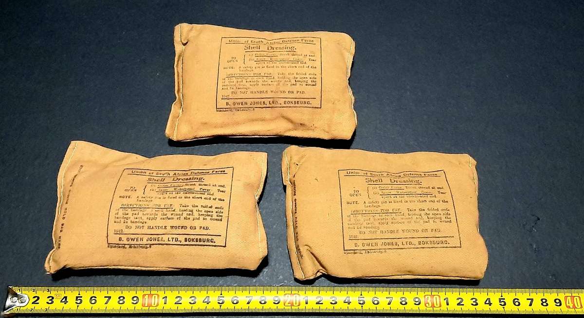 BID PER ITEM - UNISSUED: WW2 Union Defence Force Large Sealed Shell Dressing.