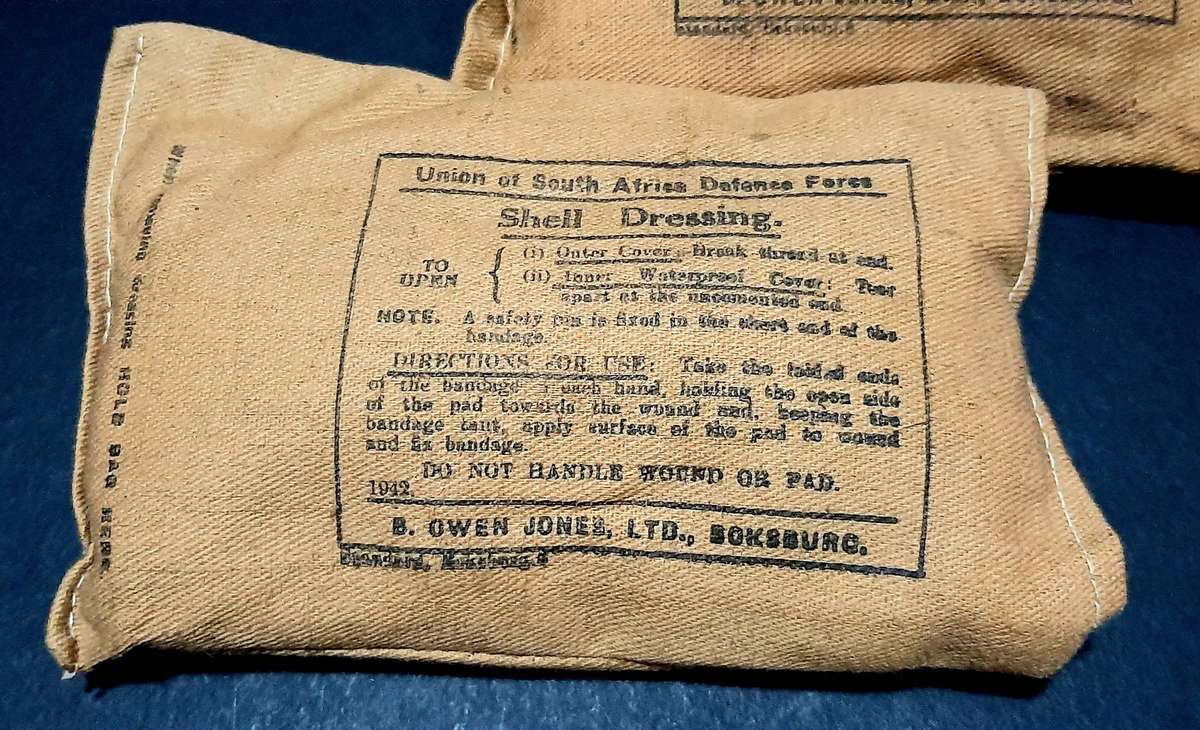 BID PER ITEM - UNISSUED: WW2 Union Defence Force Large Sealed Shell Dressing.