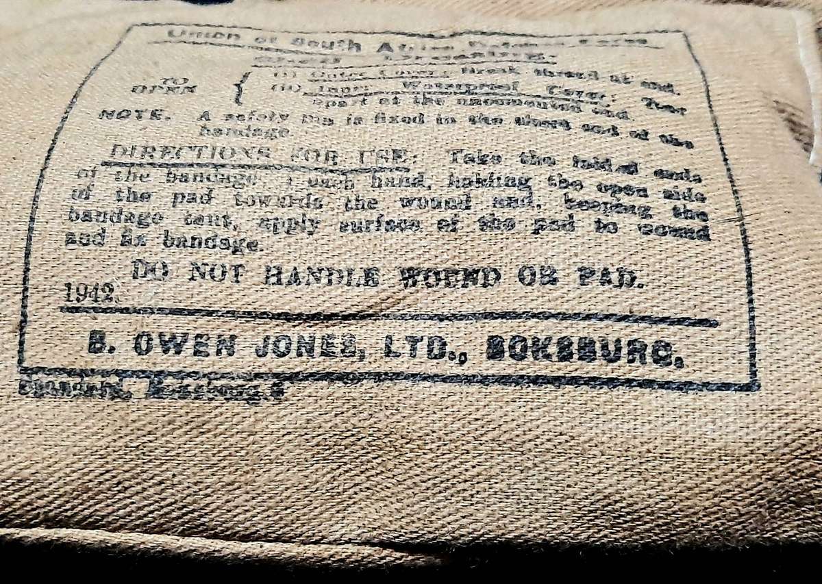 BID PER ITEM - UNISSUED: WW2 Union Defence Force Large Sealed Shell Dressing.