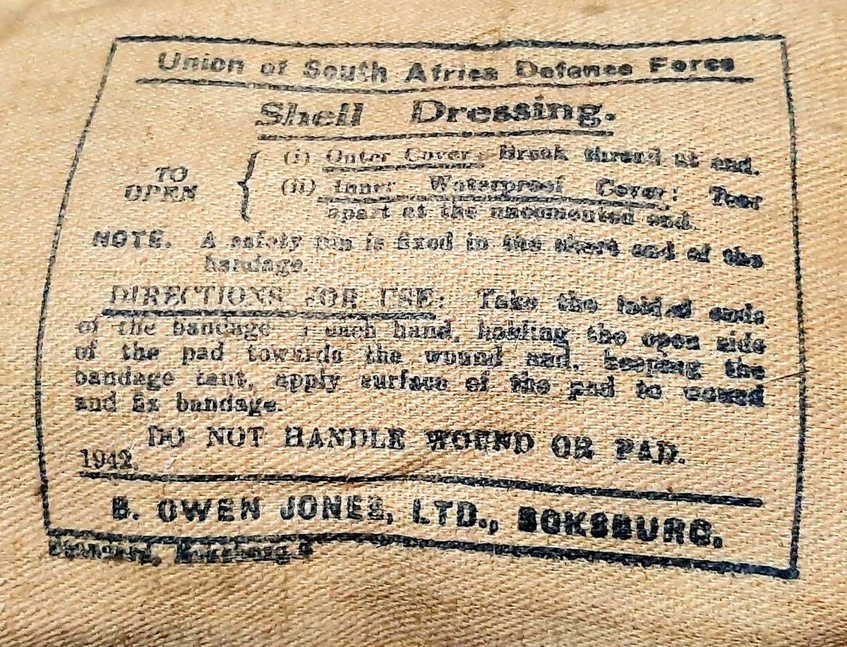 BID PER ITEM - UNISSUED: WW2 Union Defence Force Large Sealed Shell Dressing.