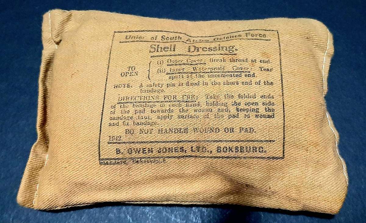 BID PER ITEM - UNISSUED: WW2 Union Defence Force Large Sealed Shell Dressing.