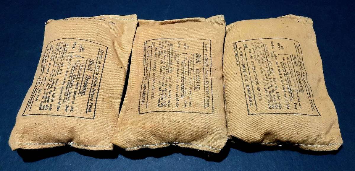 BID PER ITEM - UNISSUED: WW2 Union Defence Force Large Sealed Shell Dressing.
