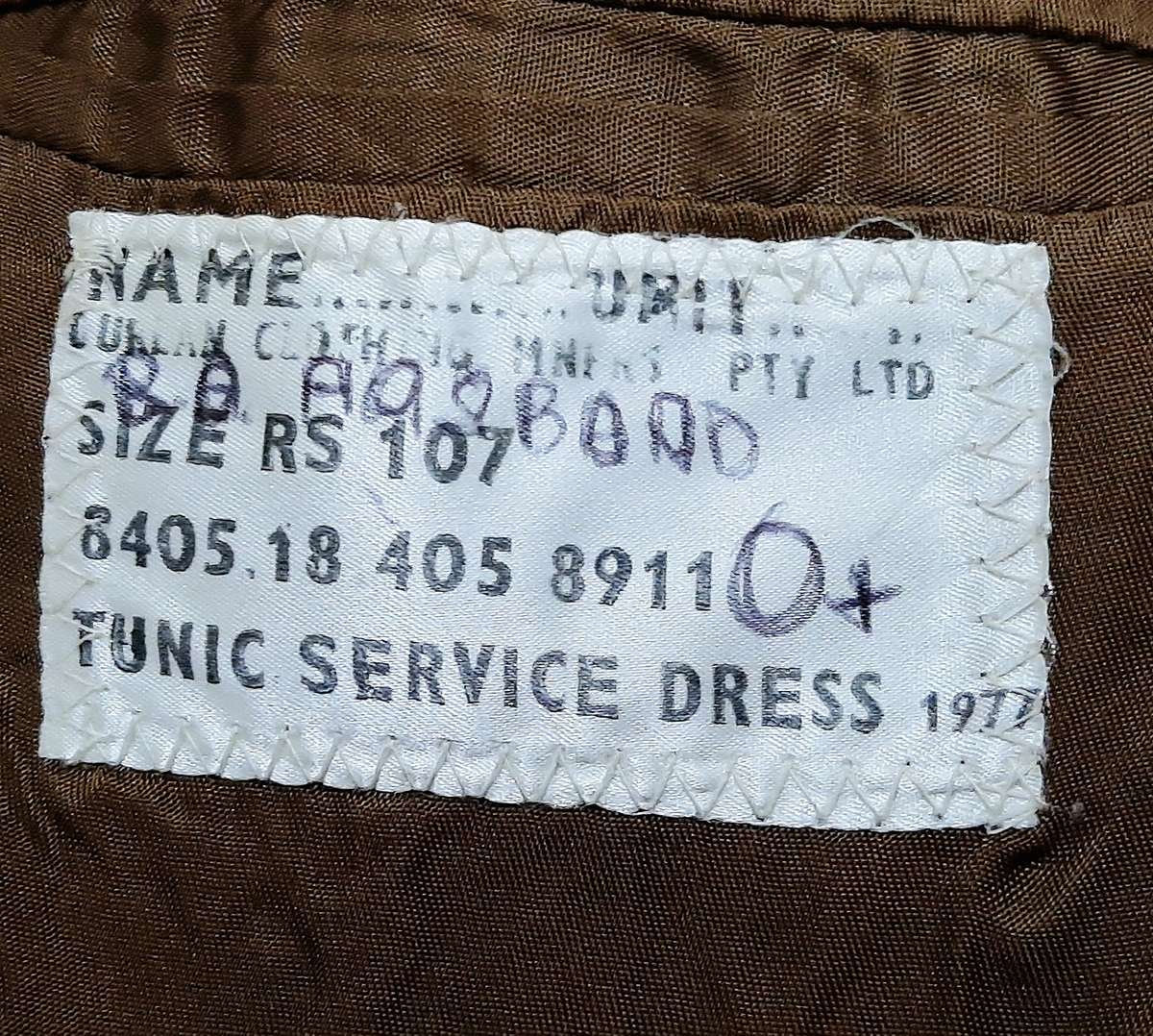 Border War 1970s :  SADF  Infantry Officer's Dress Tunic w/ Branch & Rank Insignia (Inscribed).