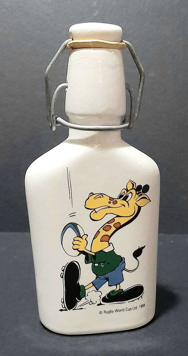 RARE: South Africa 1995 Rugby World Cup 'Ruggles' Ceramic Brandy Decanter w/ Stopper (18cm).