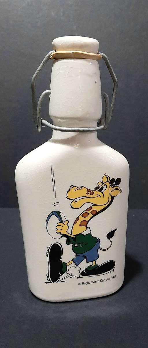 RARE: South Africa 1995 Rugby World Cup 'Ruggles' Ceramic Brandy Decanter w/ Stopper (18cm).