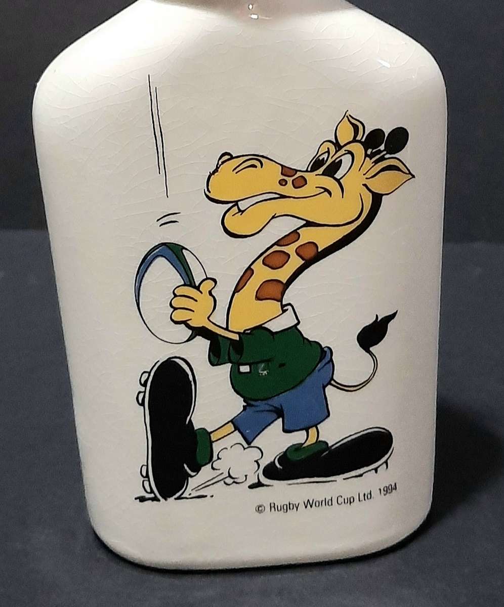 RARE: South Africa 1995 Rugby World Cup 'Ruggles' Ceramic Brandy Decanter w/ Stopper (18cm).