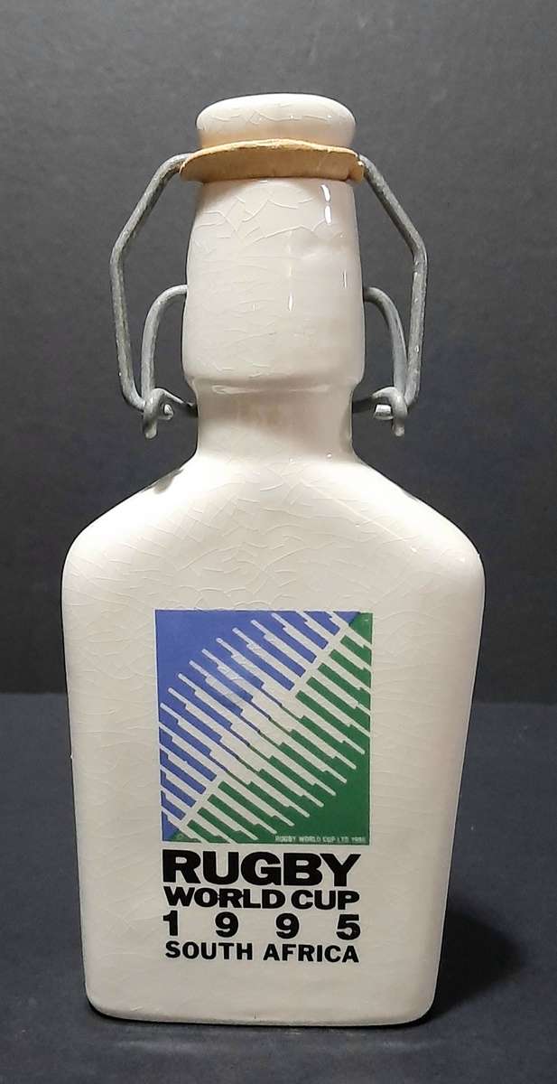 RARE: South Africa 1995 Rugby World Cup 'Ruggles' Ceramic Brandy Decanter w/ Stopper (18cm).
