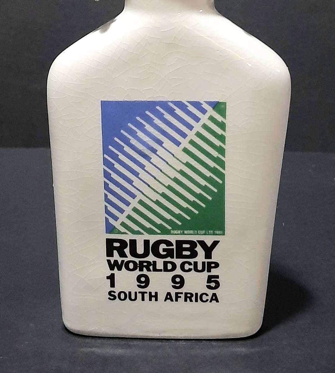 RARE: South Africa 1995 Rugby World Cup 'Ruggles' Ceramic Brandy Decanter w/ Stopper (18cm).