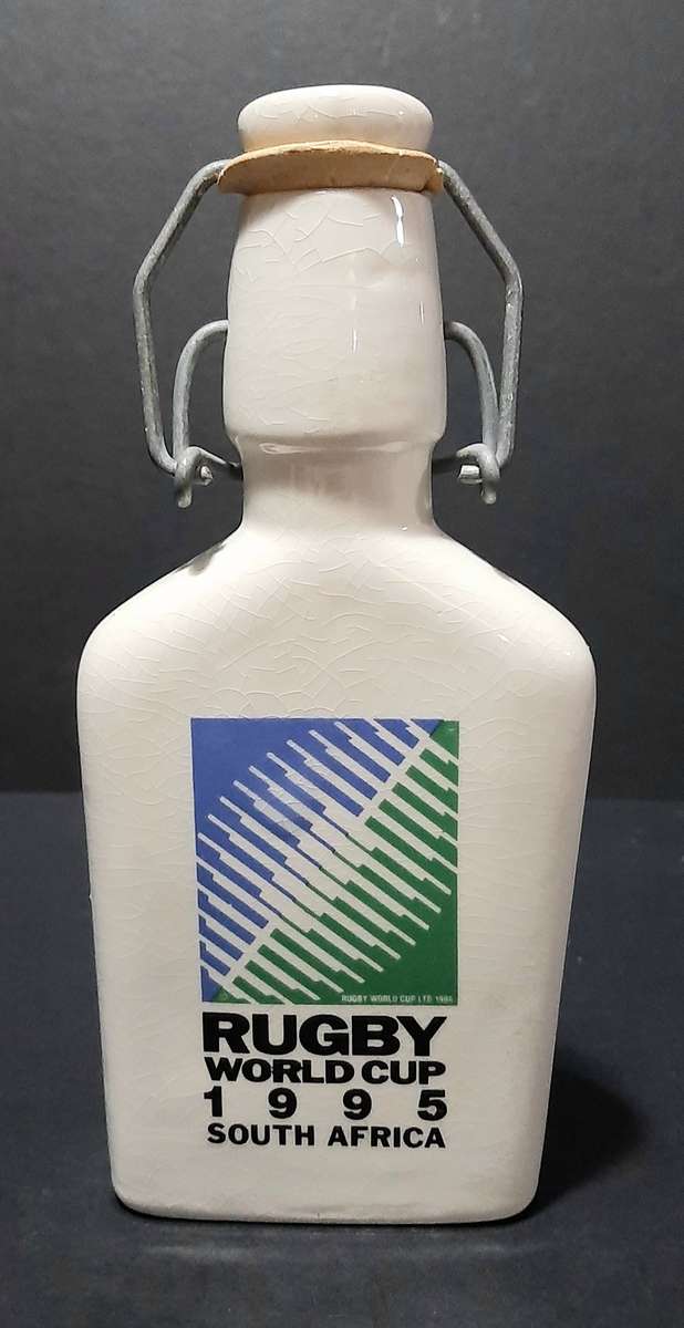 RARE: South Africa 1995 Rugby World Cup 'Ruggles' Ceramic Brandy Decanter w/ Stopper (18cm).