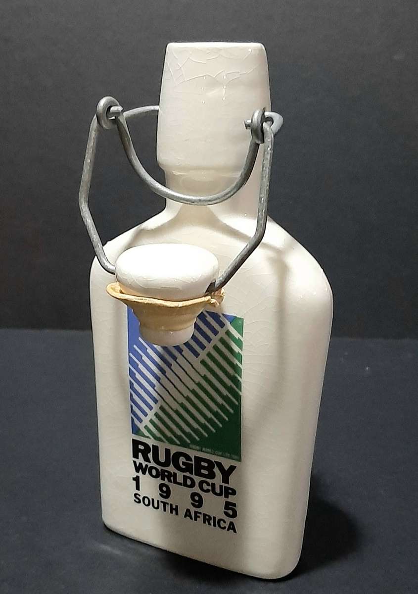 RARE: South Africa 1995 Rugby World Cup 'Ruggles' Ceramic Brandy Decanter w/ Stopper (18cm).