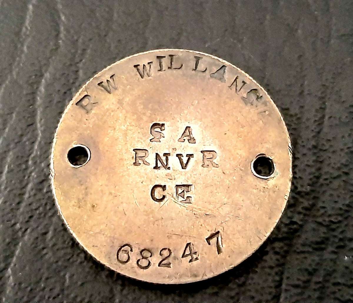 RARE: WW2 - SA Royal Navy Volunteer Res. 800 Silver 1929 Florin Identity Disc / Dog-Tag (Inscribed)