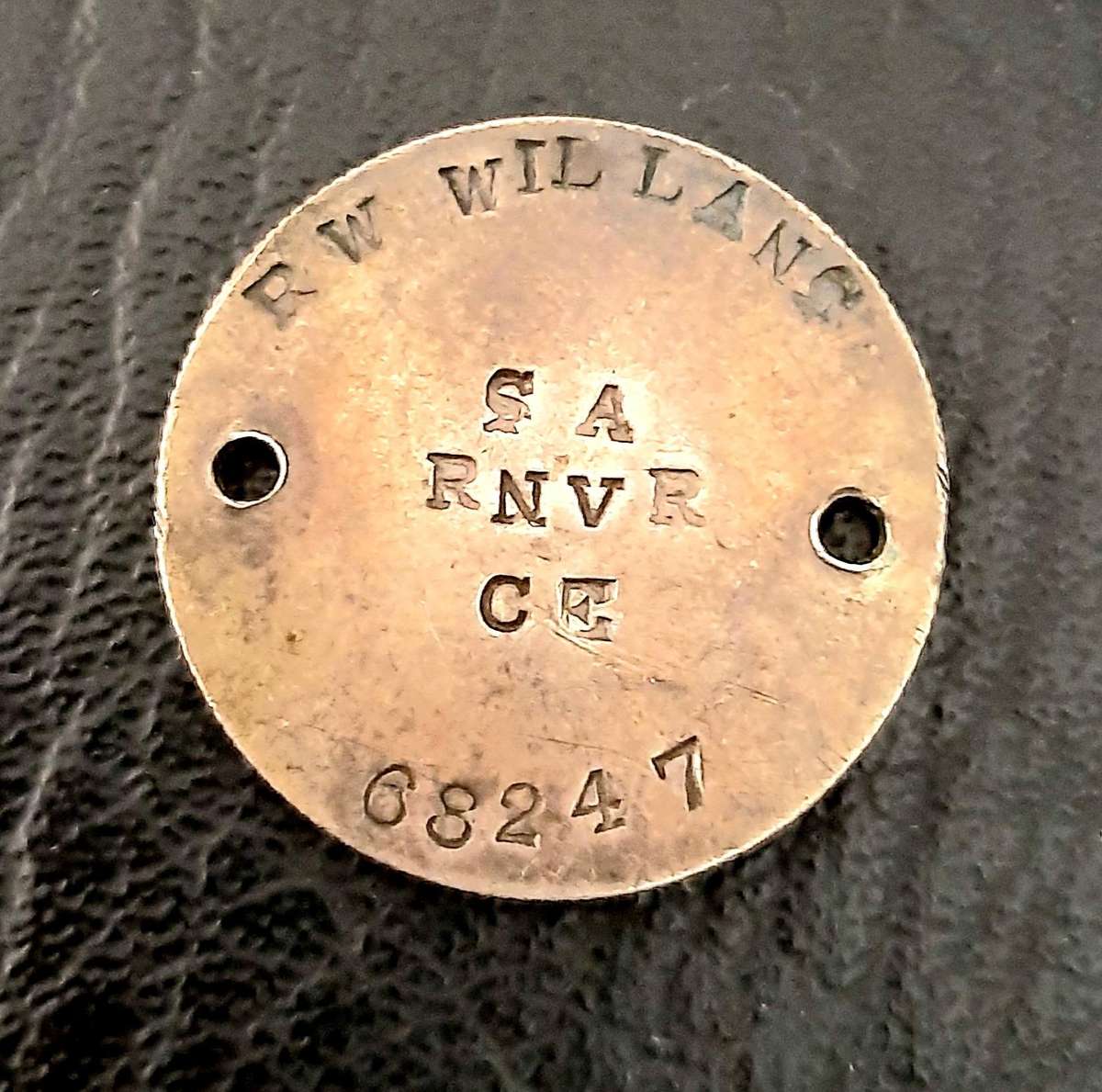RARE: WW2 - SA Royal Navy Volunteer Res. 800 Silver 1929 Florin Identity Disc / Dog-Tag (Inscribed)