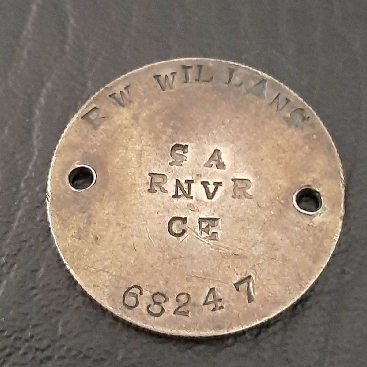 RARE: WW2 - SA Royal Navy Volunteer Res. 800 Silver 1929 Florin Identity Disc / Dog-Tag (Inscribed)