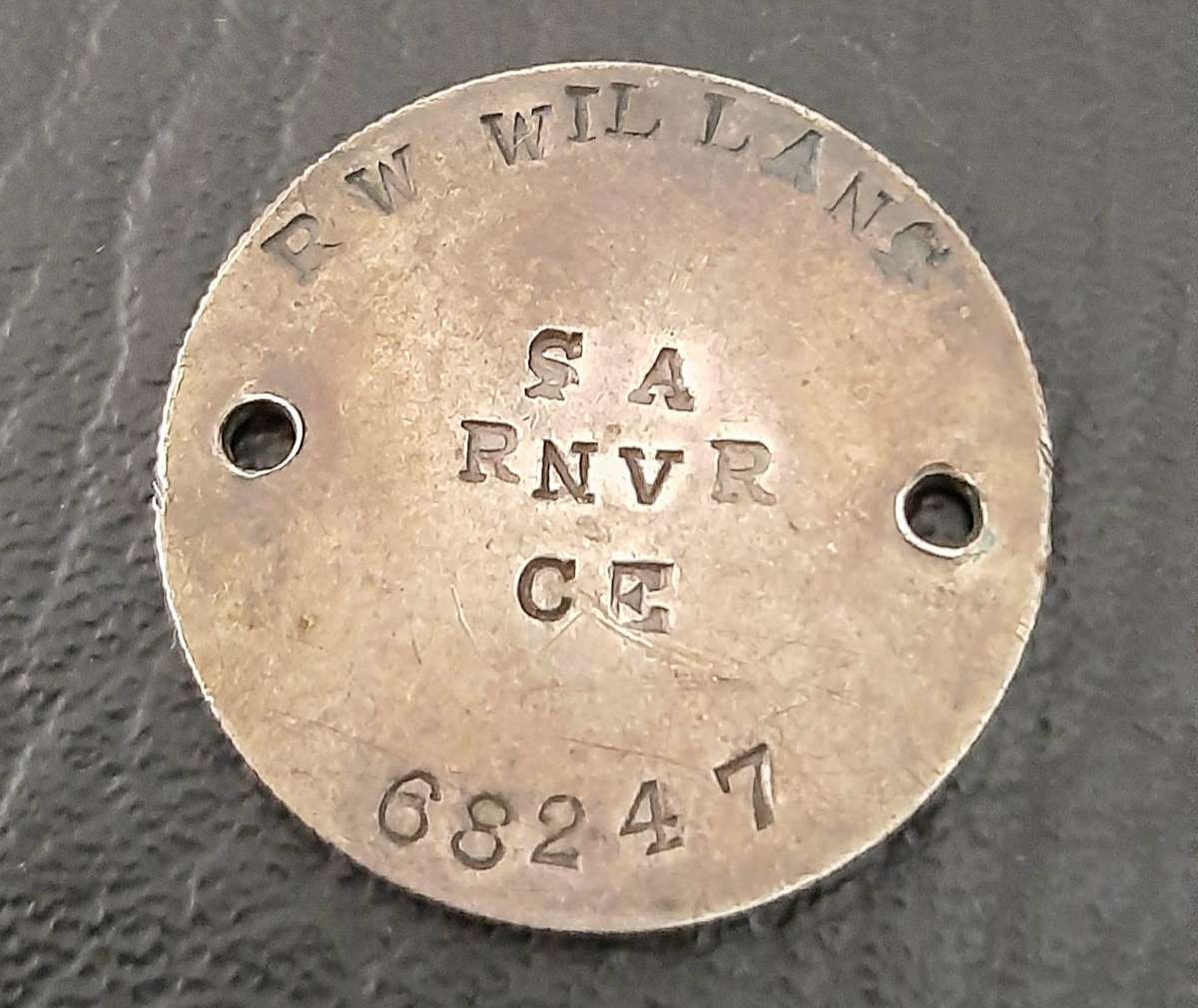 RARE: WW2 - SA Royal Navy Volunteer Res. 800 Silver 1929 Florin Identity Disc / Dog-Tag (Inscribed)