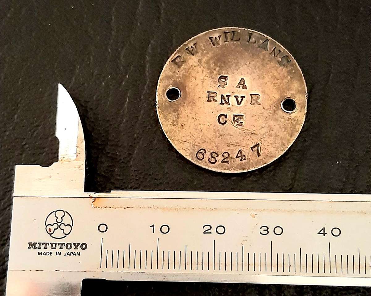 RARE: WW2 - SA Royal Navy Volunteer Res. 800 Silver 1929 Florin Identity Disc / Dog-Tag (Inscribed)