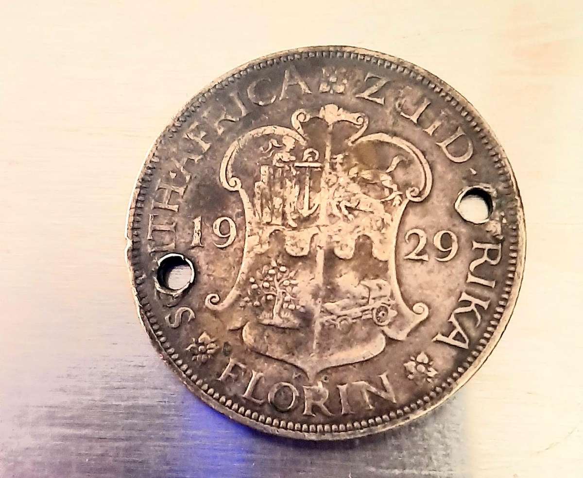 RARE: WW2 - SA Royal Navy Volunteer Res. 800 Silver 1929 Florin Identity Disc / Dog-Tag (Inscribed)