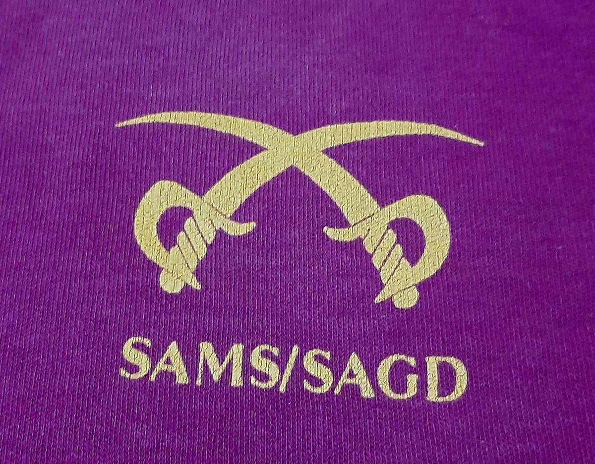 Border War: 1980s SAMS Physical Training Instructor Maroon T-Shirt w/ Insignia (Large).